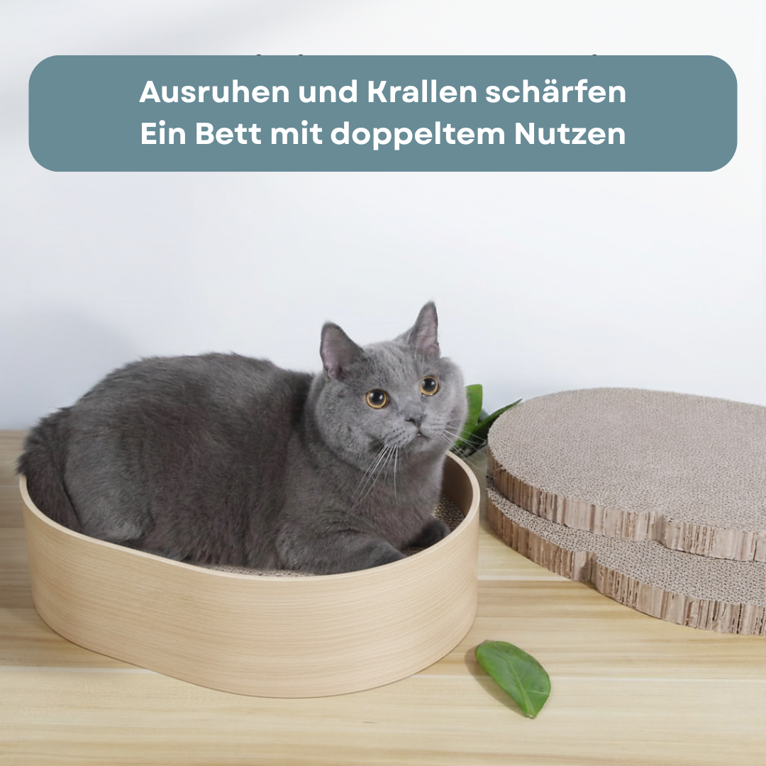 Lyveo Scrapli Oval - Holzoptik Katzen Kratzbett mit 3 Einlagen - wechselbar