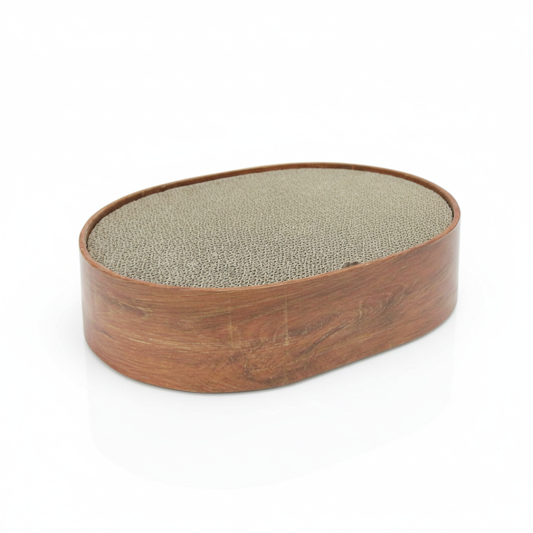 Lyveo Scrapli Oval - Holzoptik Katzen Kratzbett mit 3 Einlagen - wechselbar