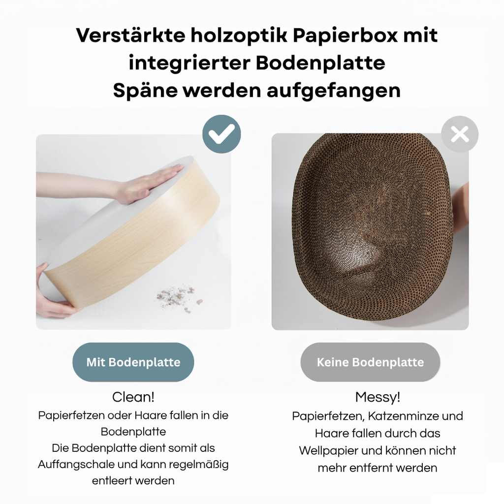 Lyveo Scrapli Oval - Holzoptik Katzen Kratzbett mit 3 Einlagen - wechselbar