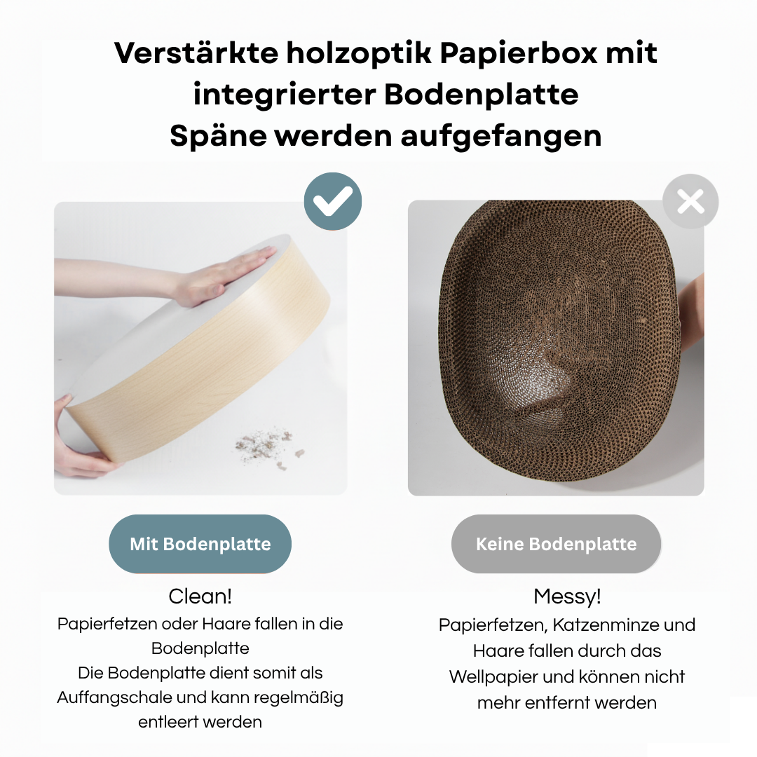 Lyveo Scrapli Oval - Holzoptik Katzen Kratzbett mit 3 Einlagen - wechselbar