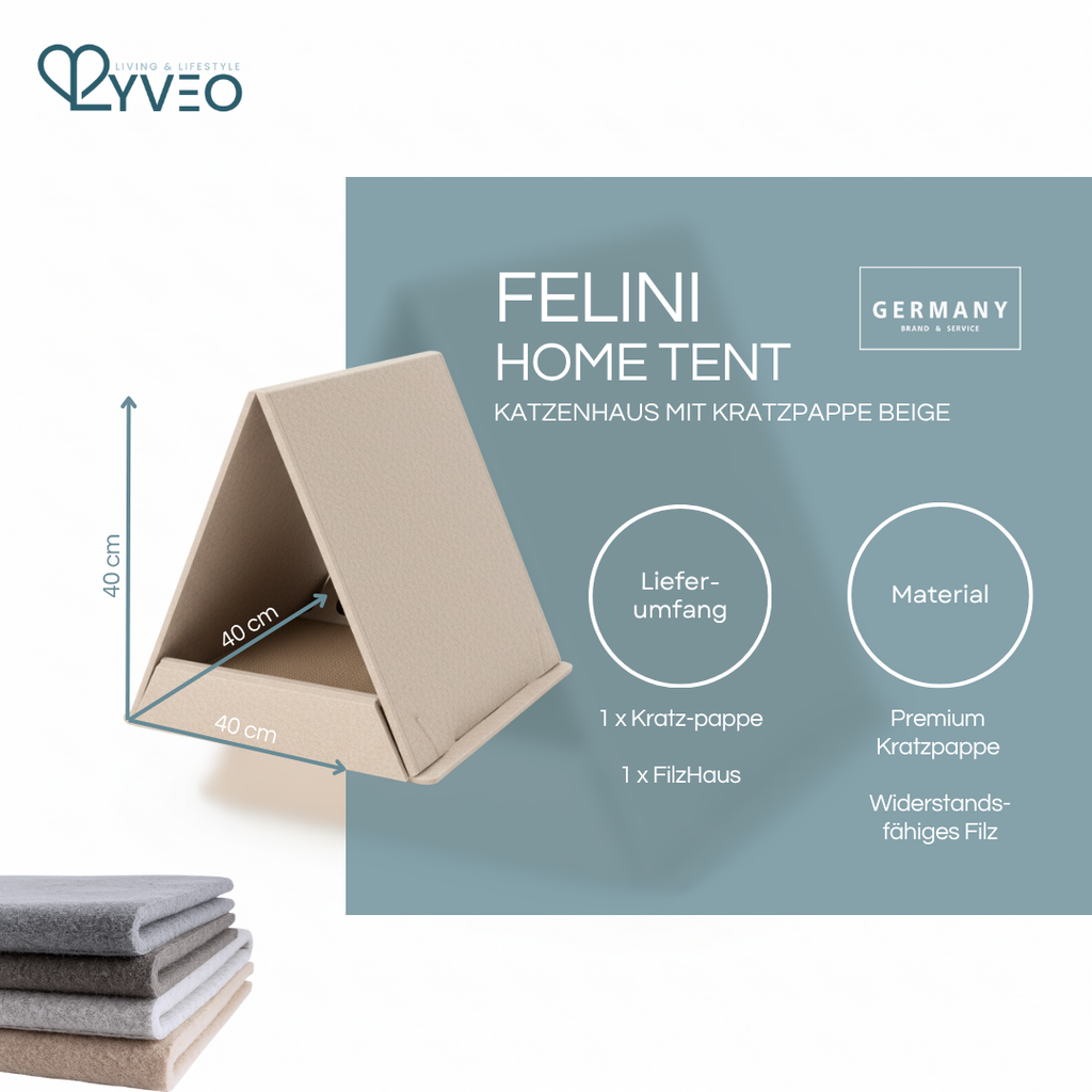 Lyveo FELINI Home Tent - Katzen Kratzhaus aus Filz mit wechselbarer Kratzpappe
