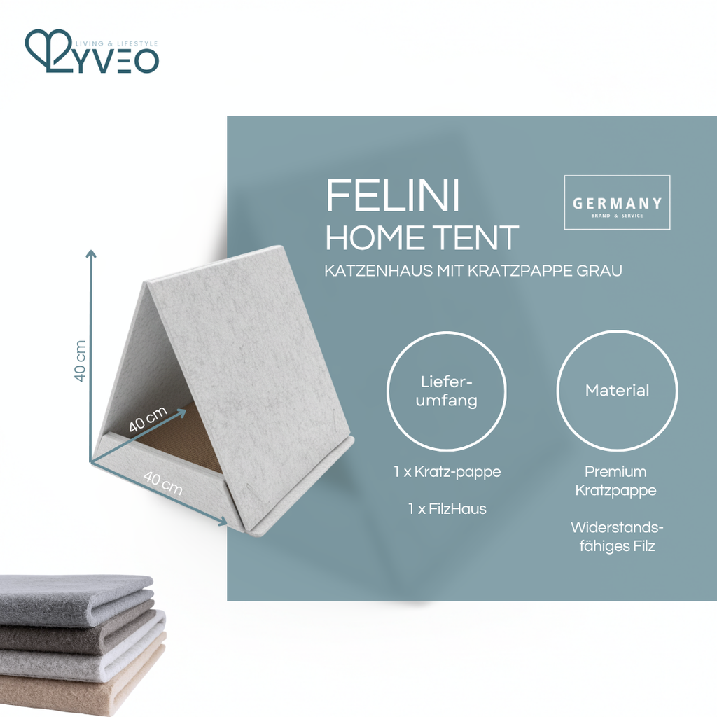 Lyveo FELINI Home Tent - Katzen Kratzhaus aus Filz mit wechselbarer Kratzpappe