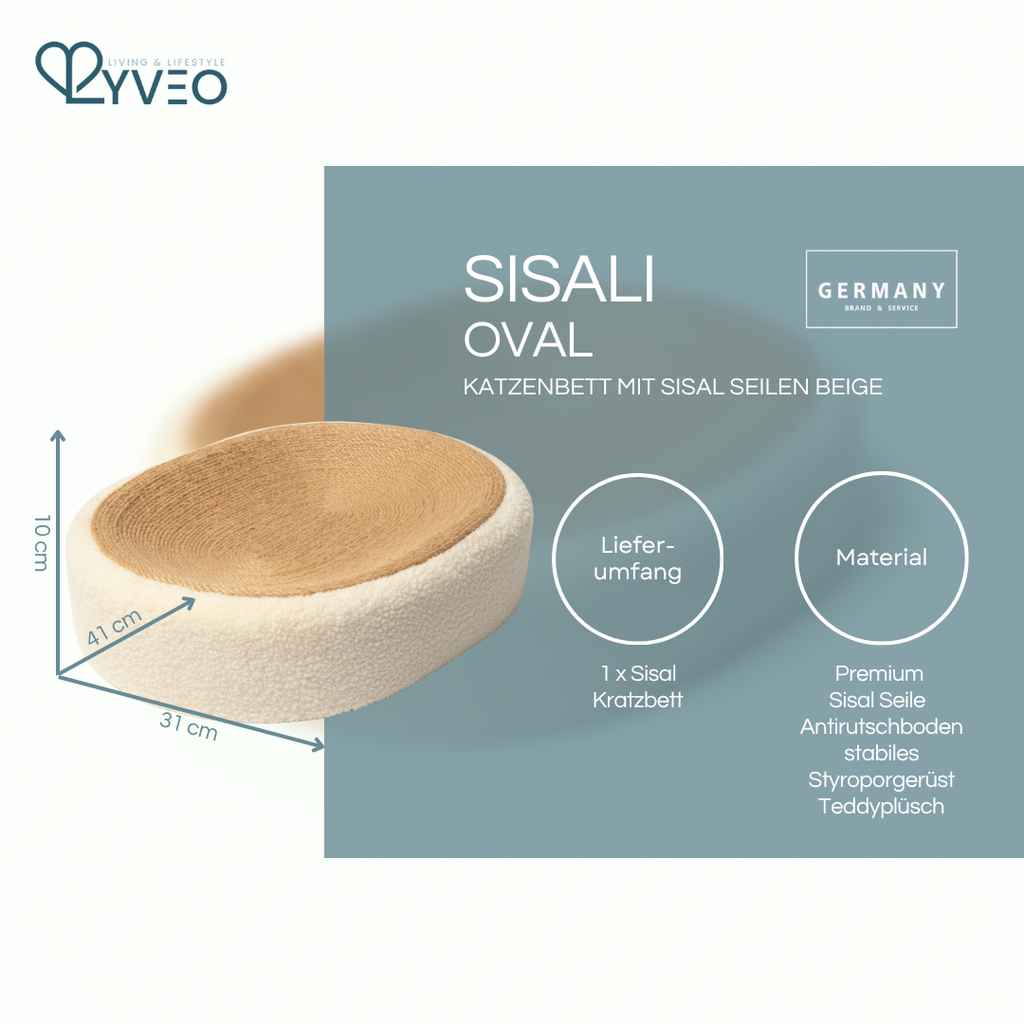 Lyveo Sisali Oval - Designer Katzenbett mit Sisal Liegefläche