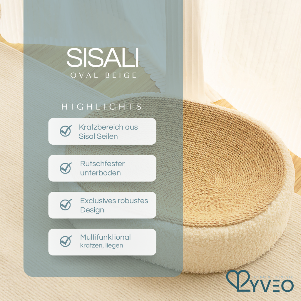Lyveo Sisali Oval - Designer Katzenbett mit Sisal Liegefläche