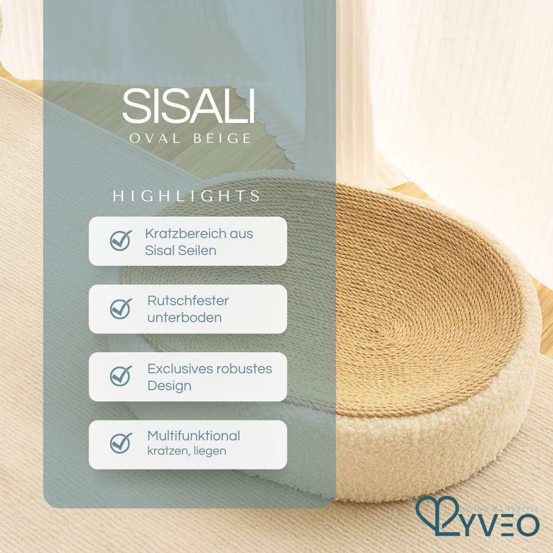 Lyveo Sisali Oval - Designer Katzenbett mit Sisal Liegefläche