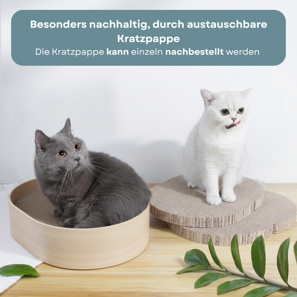 Lyveo Scrapli Oval - Holzoptik Katzen Kratzbett mit 3 Einlagen - wechselbar