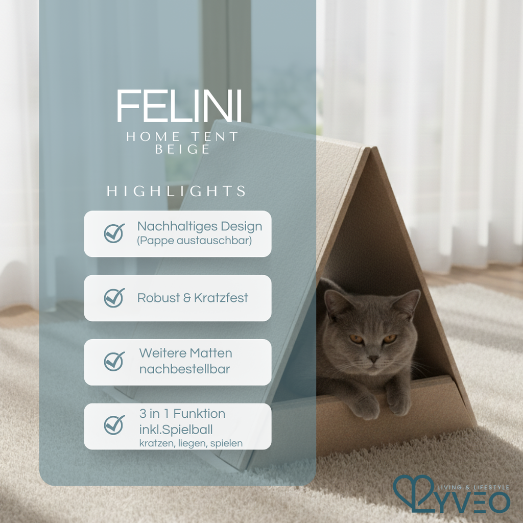 Lyveo FELINI Home Tent - Katzen Kratzhaus aus Filz mit wechselbarer Kratzpappe
