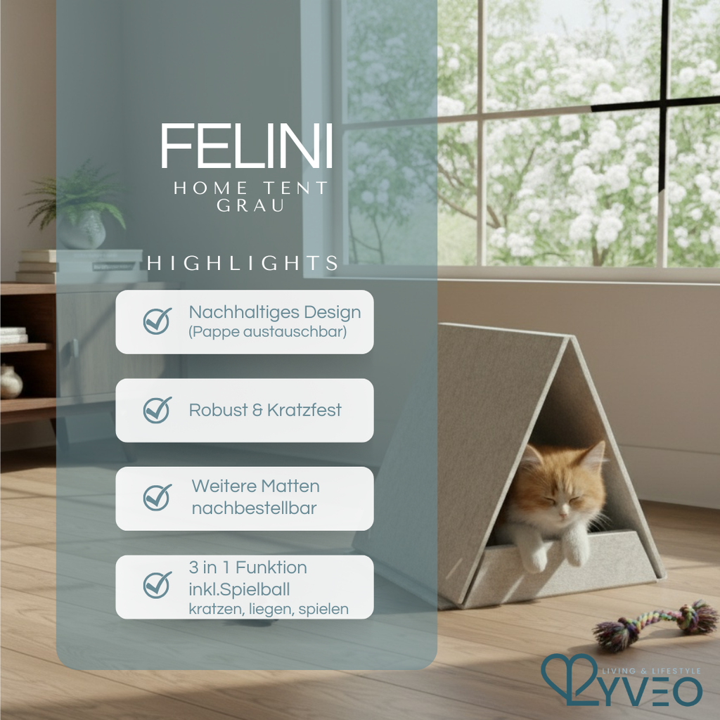 Lyveo FELINI Home Tent - Katzen Kratzhaus aus Filz mit wechselbarer Kratzpappe