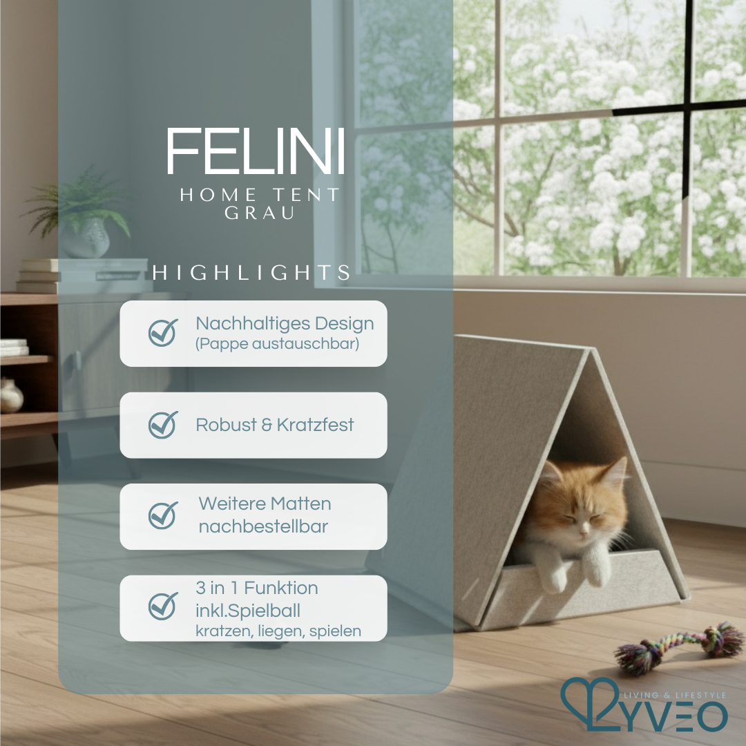 Lyveo FELINI Home Tent - Katzen Kratzhaus aus Filz mit wechselbarer Kratzpappe