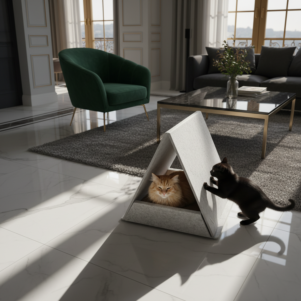 Lyveo FELINI Home Tent - Katzen Kratzhaus aus Filz mit wechselbarer Kratzpappe