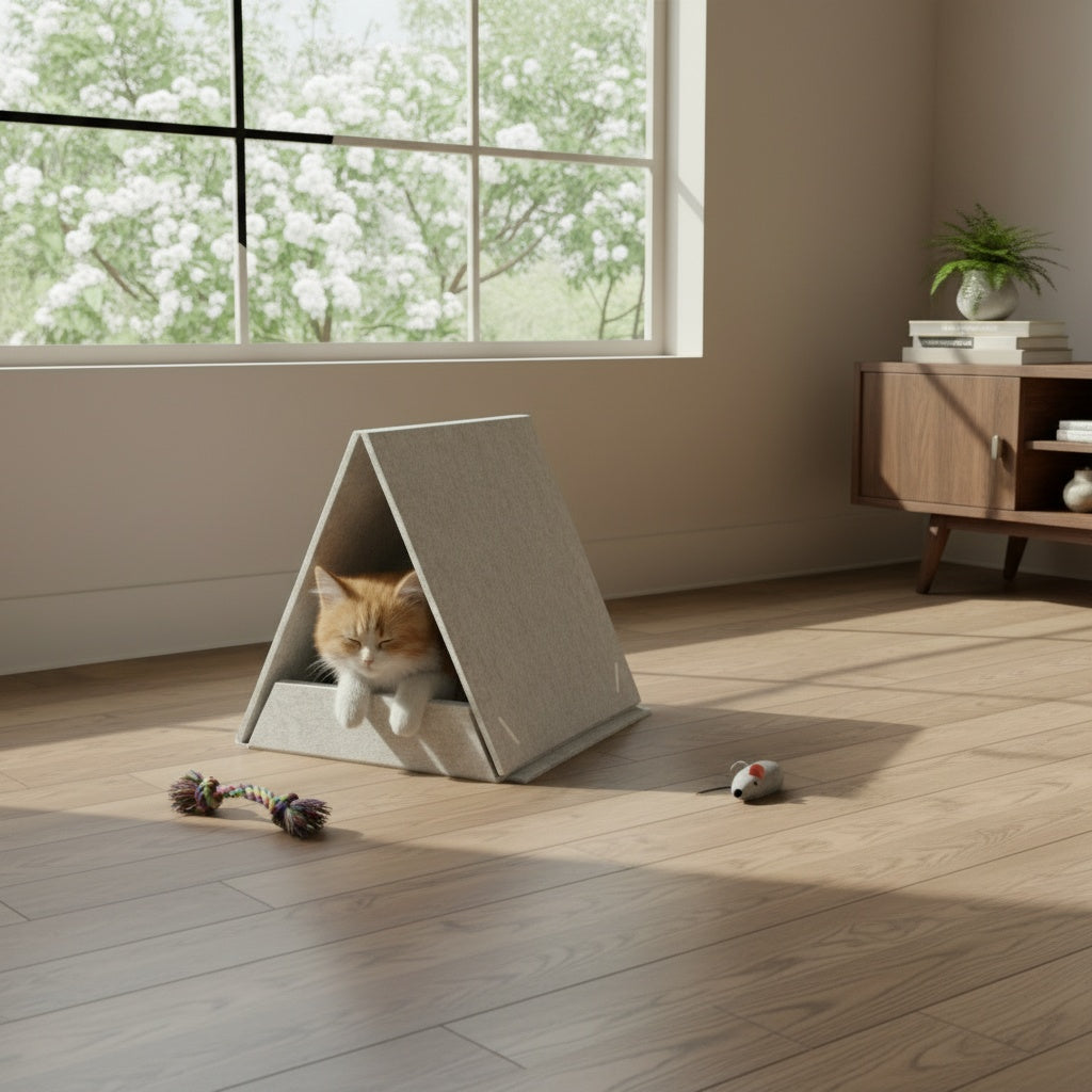 Lyveo FELINI Home Tent - Katzen Kratzhaus aus Filz mit wechselbarer Kratzpappe