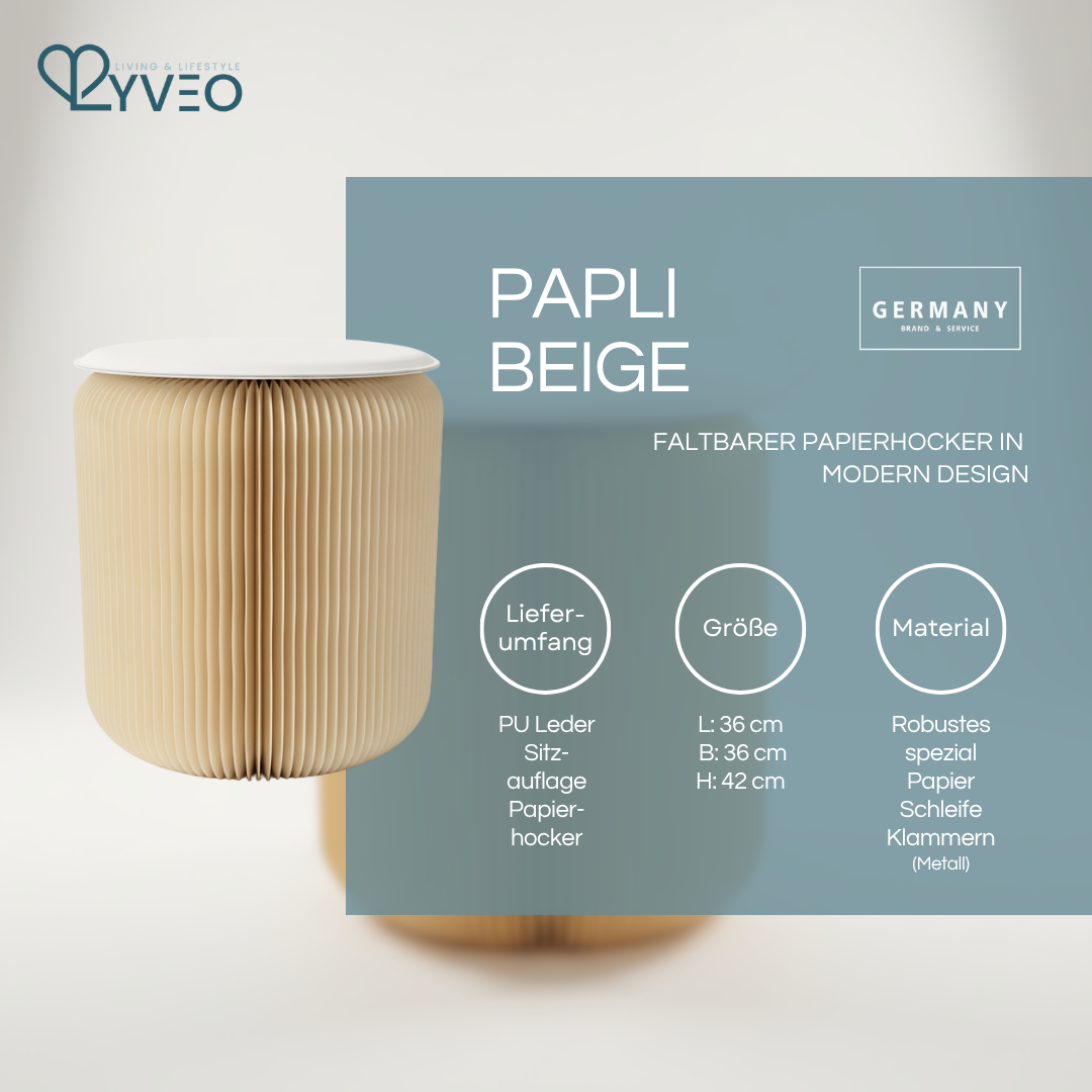 Lyveo PAPLI Papierhocker aus Papier - Faltbar