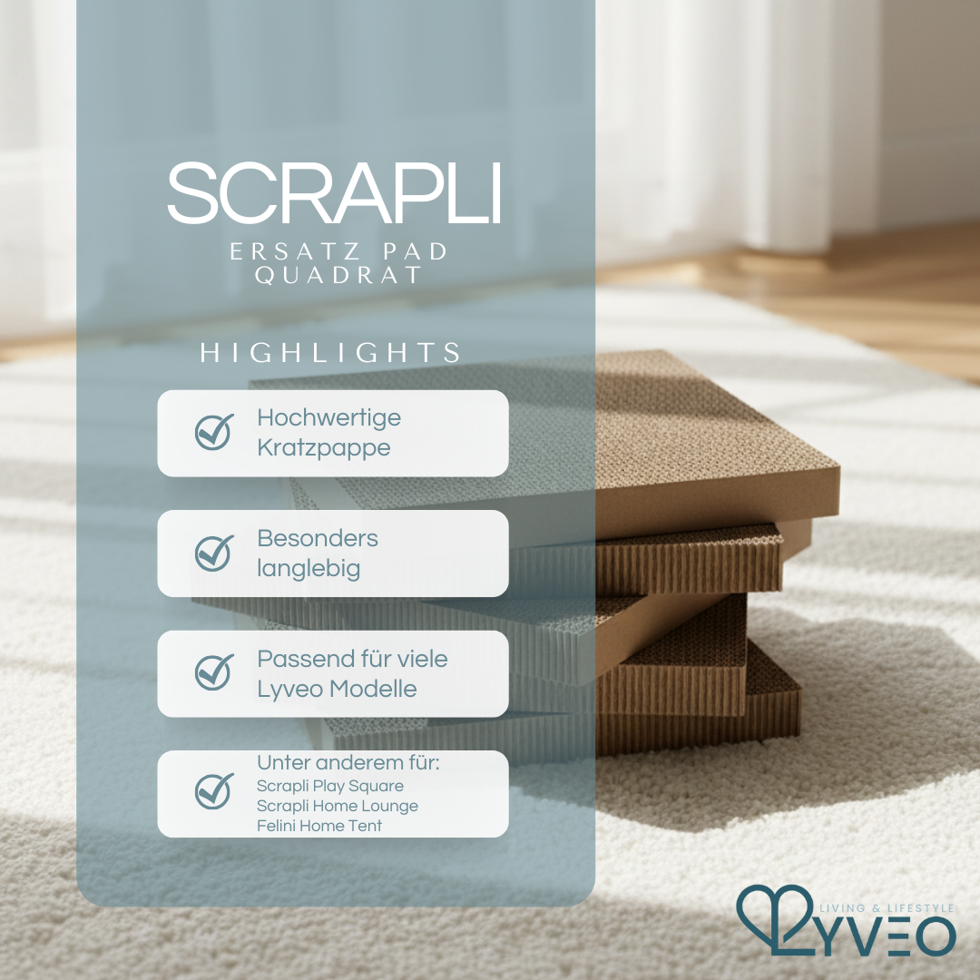 Lyveo SCRAPLI Square - Rechteckige Premium Katzen Ersatzpappe 5er Set
