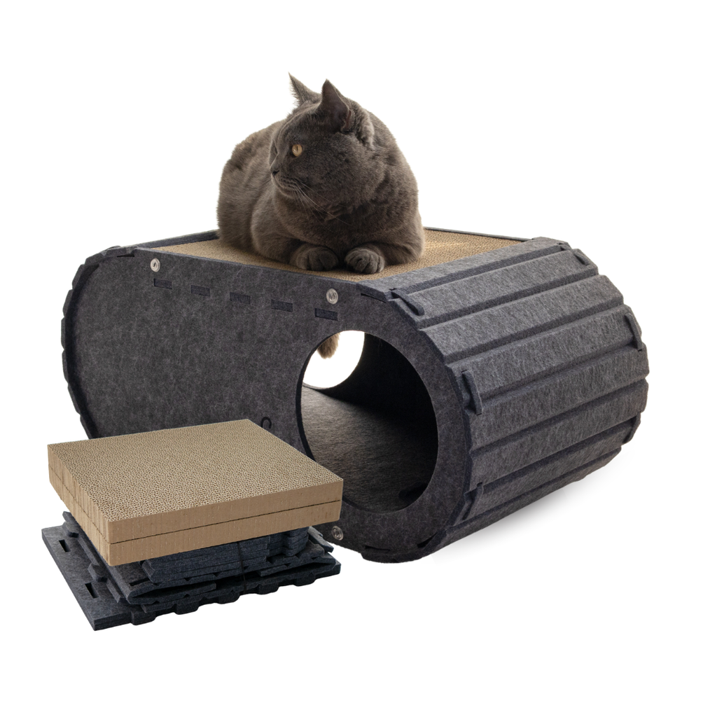 Lyveo SCRAPLI Home Lounge - Premium Katzen Kratzhaus aus Filz mit 2x Kratzpappe auswechselbar