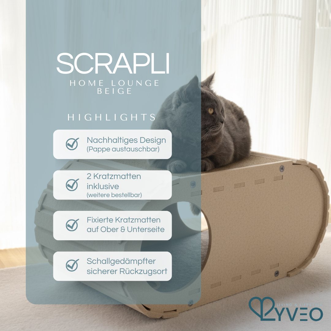 Lyveo SCRAPLI Home Lounge - Premium Katzen Kratzhaus aus Filz mit 2x Kratzpappe auswechselbar