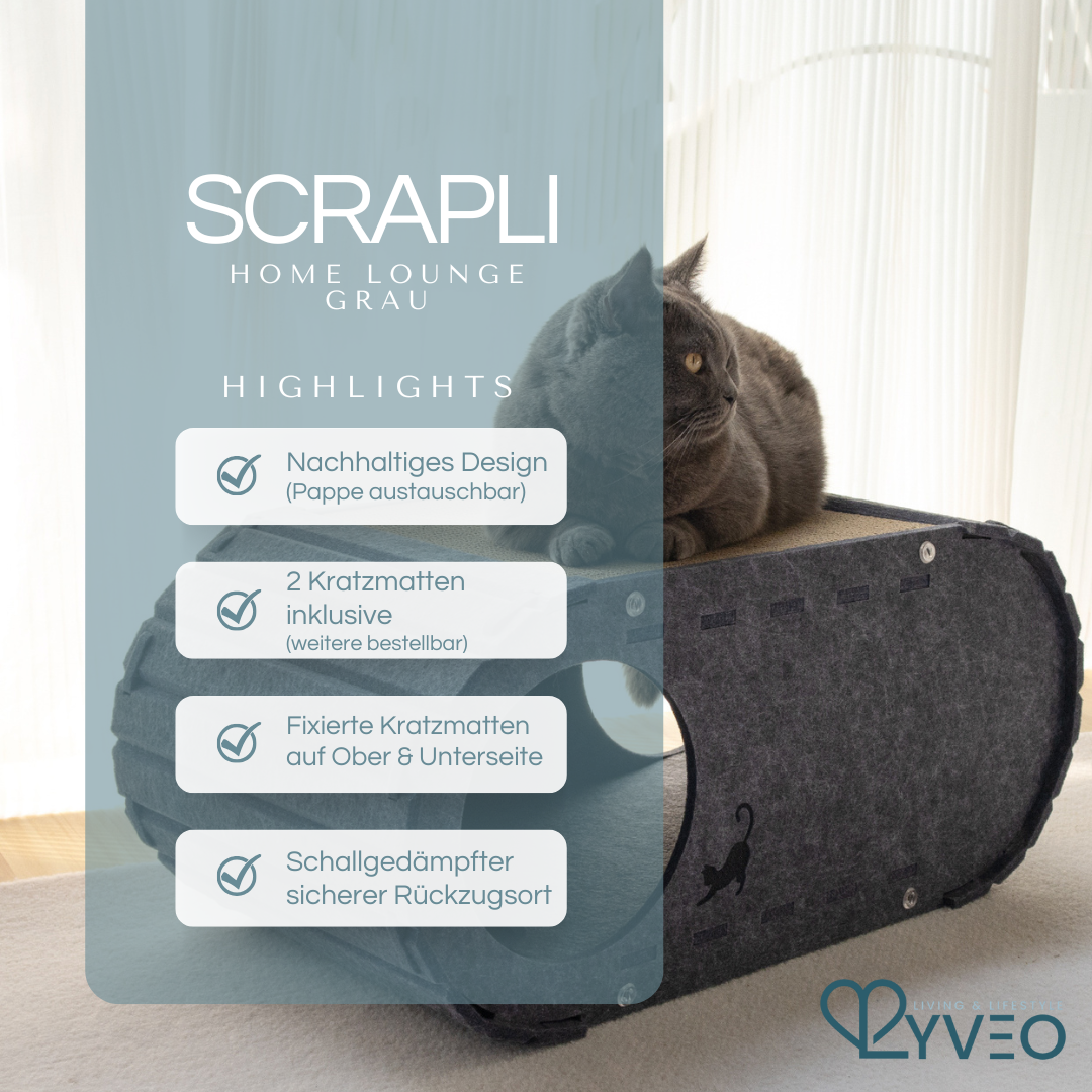 Lyveo SCRAPLI Home Lounge - Premium Katzen Kratzhaus aus Filz mit 2x Kratzpappe auswechselbar