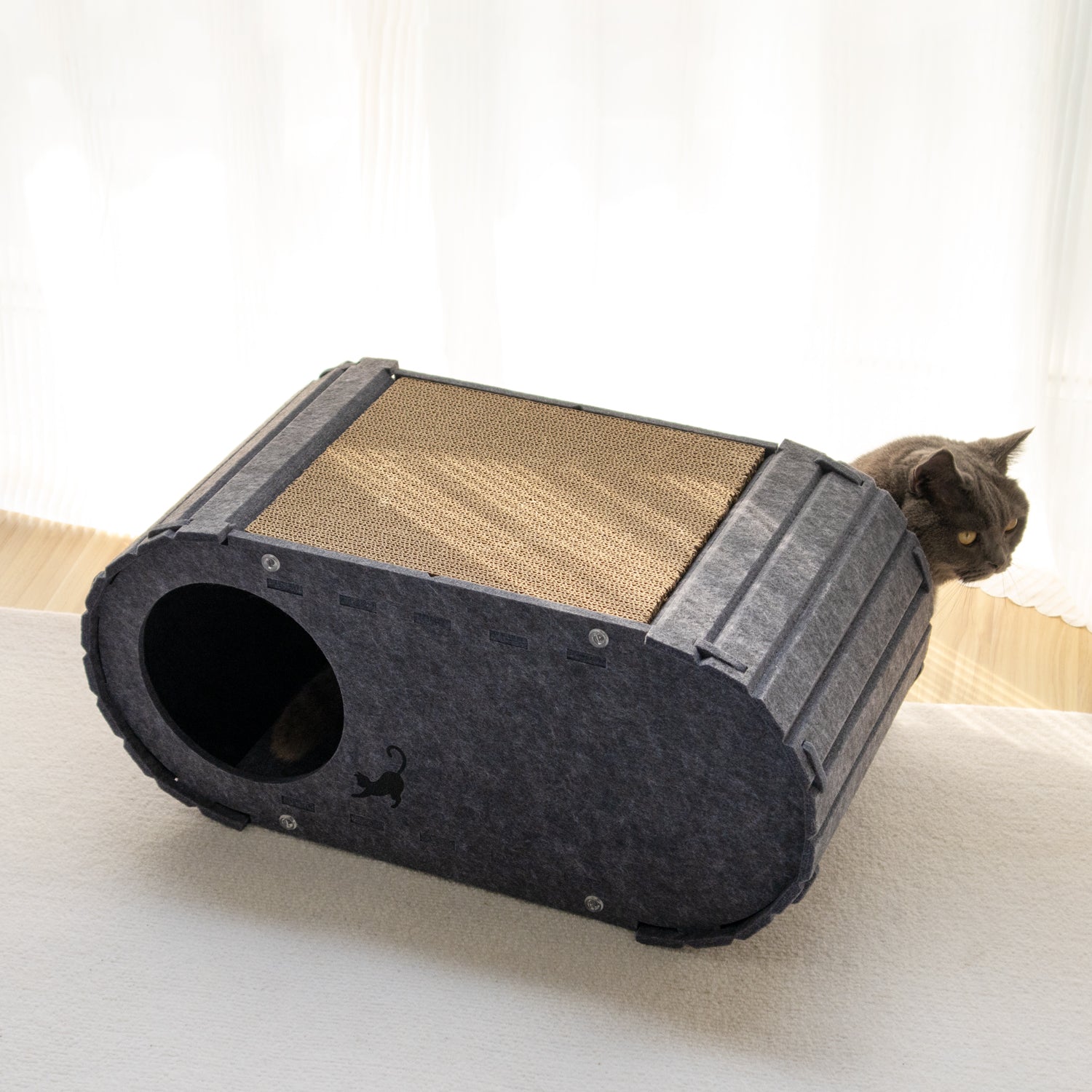 Lyveo SCRAPLI Home Lounge - Premium Katzen Kratzhaus aus Filz mit 2x Kratzpappe auswechselbar