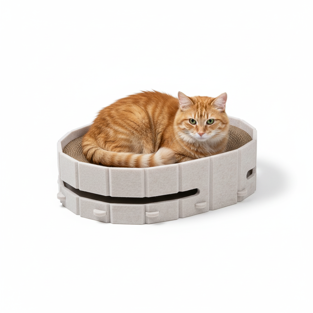 Lyveo SCRAPLI Play Oval - Ovales 3 in 1 Katzen Kratzbett mit Spielball