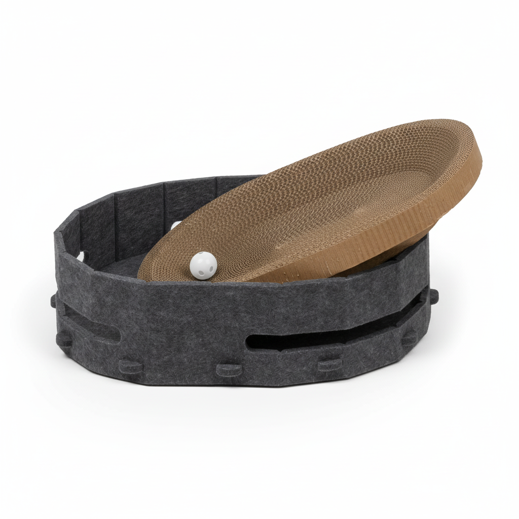 Lyveo SCRAPLI Play Oval - Ovales 3 in 1 Katzen Kratzbett mit Spielball