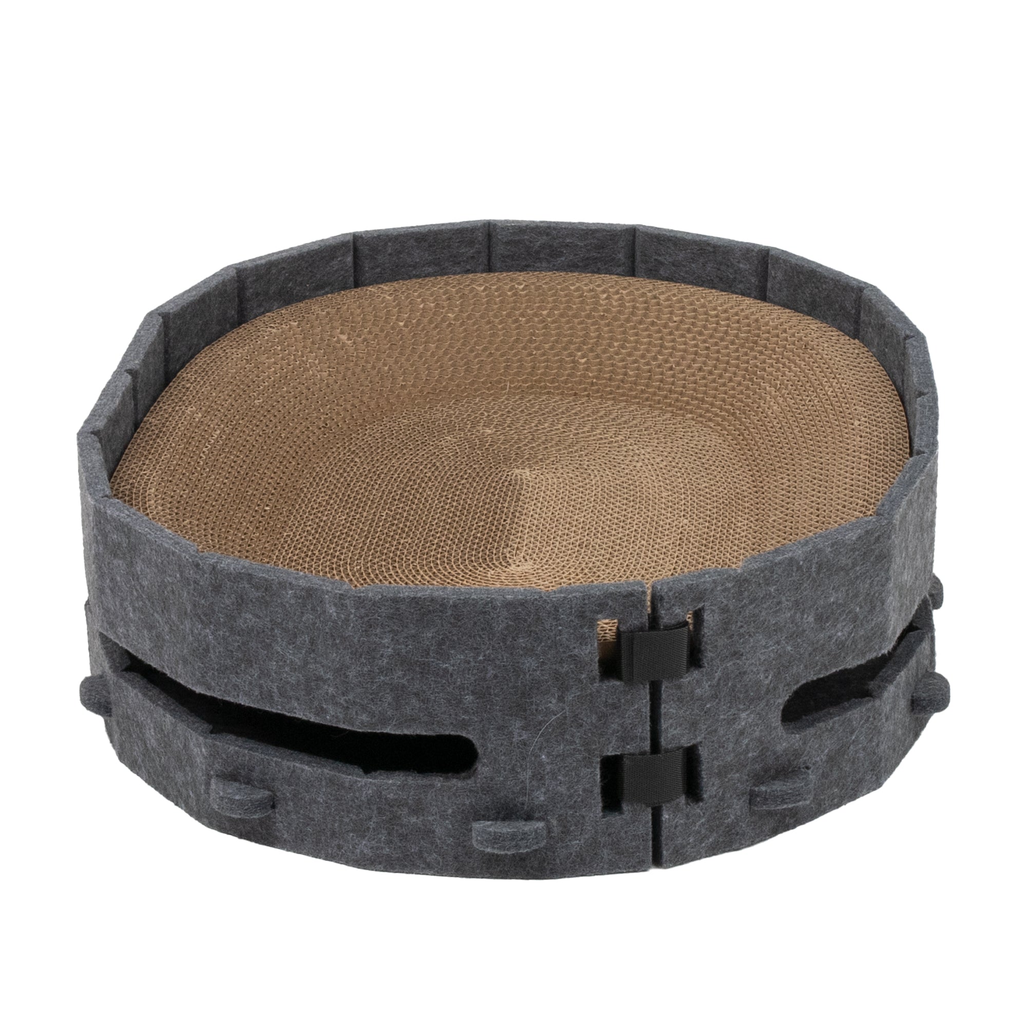 Lyveo SCRAPLI Play Oval - Ovales 3 in 1 Katzen Kratzbett mit Spielball