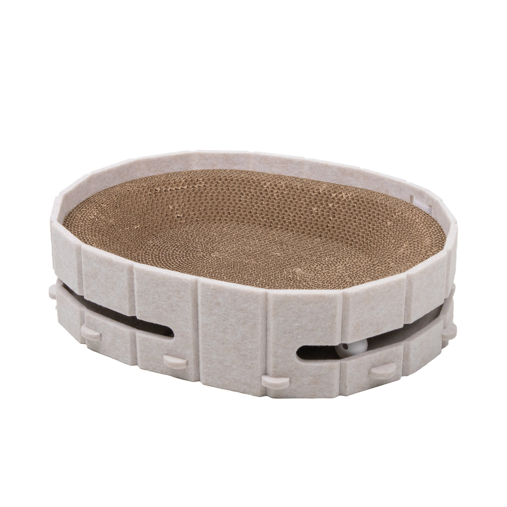 Lyveo SCRAPLI Play Oval - Ovales 3 in 1 Katzen Kratzbett mit Spielball