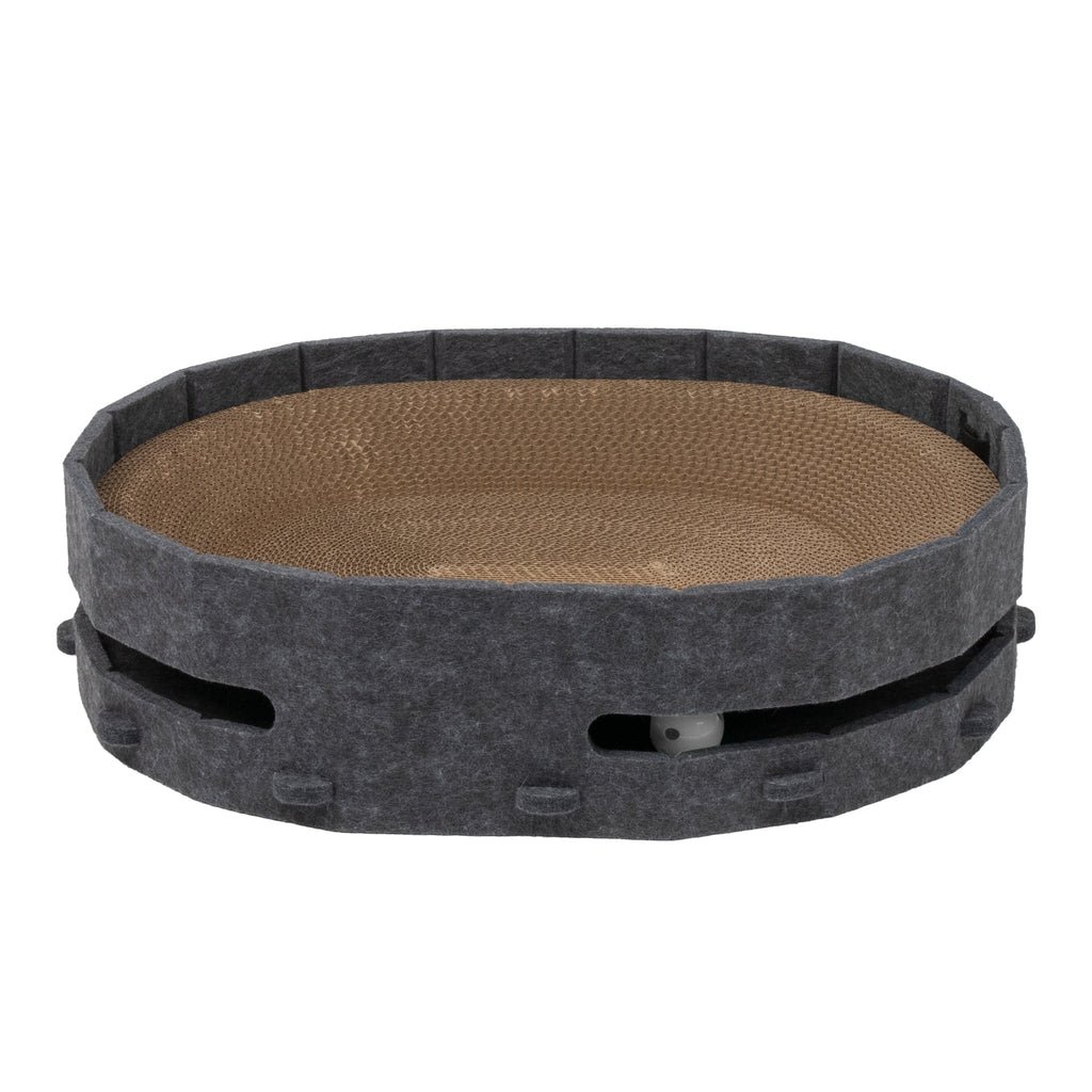 Lyveo SCRAPLI Play Oval - Ovales 3 in 1 Katzen Kratzbett mit Spielball
