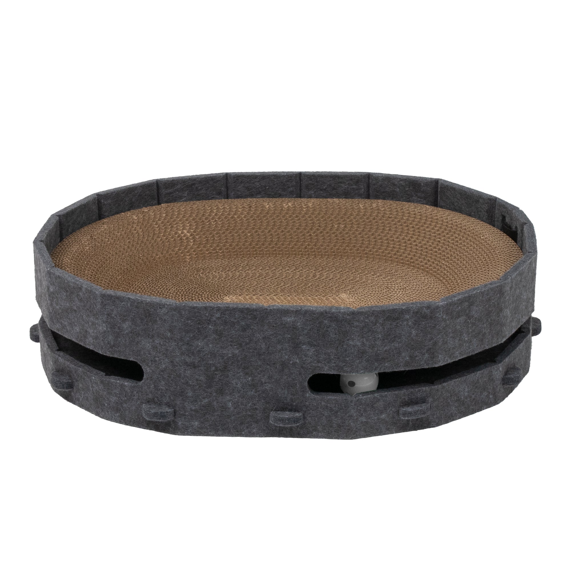 Lyveo SCRAPLI Play Oval - Ovales 3 in 1 Katzen Kratzbett mit Spielball
