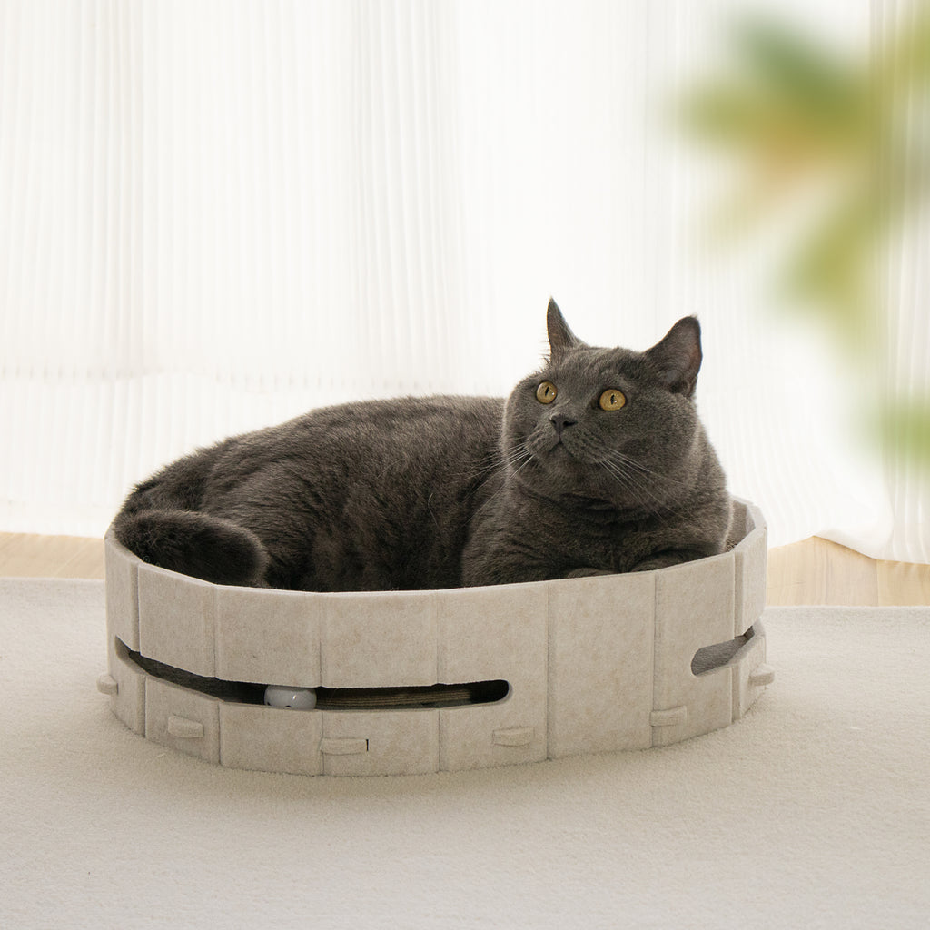 Lyveo SCRAPLI Play Oval - Ovales 3 in 1 Katzen Kratzbett mit Spielball