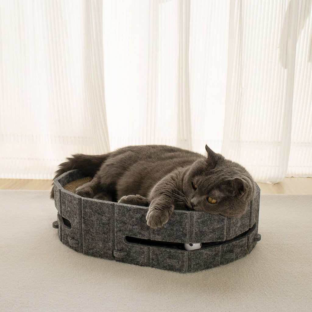 Lyveo SCRAPLI Play Oval - Ovales 3 in 1 Katzen Kratzbett mit Spielball