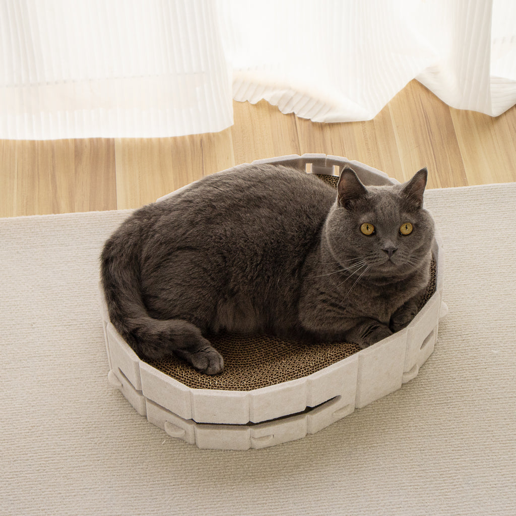 Lyveo SCRAPLI Play Oval - Ovales 3 in 1 Katzen Kratzbett mit Spielball