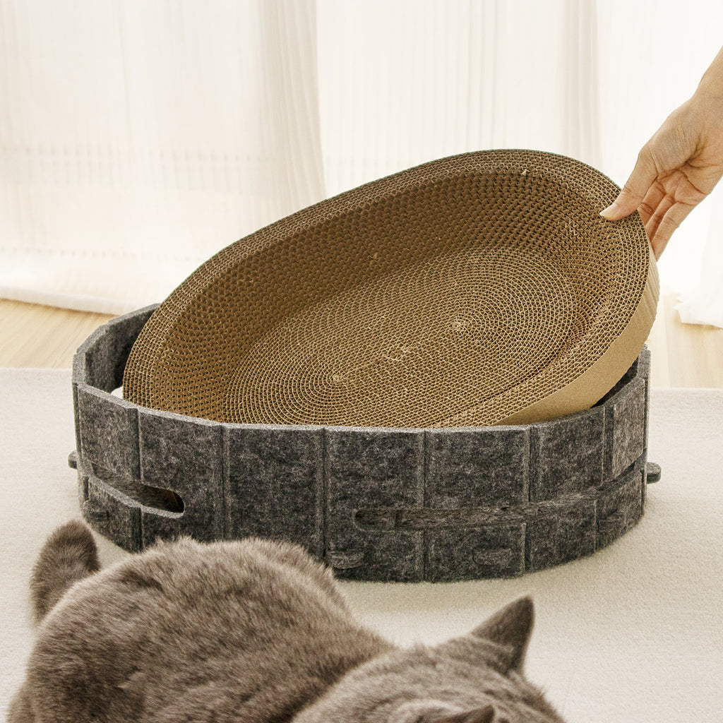 Lyveo SCRAPLI Play Oval - Ovales 3 in 1 Katzen Kratzbett mit Spielball