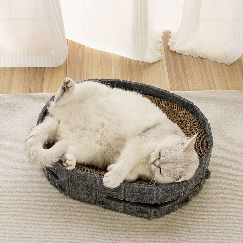 Lyveo SCRAPLI Play Oval - Ovales 3 in 1 Katzen Kratzbett mit Spielball