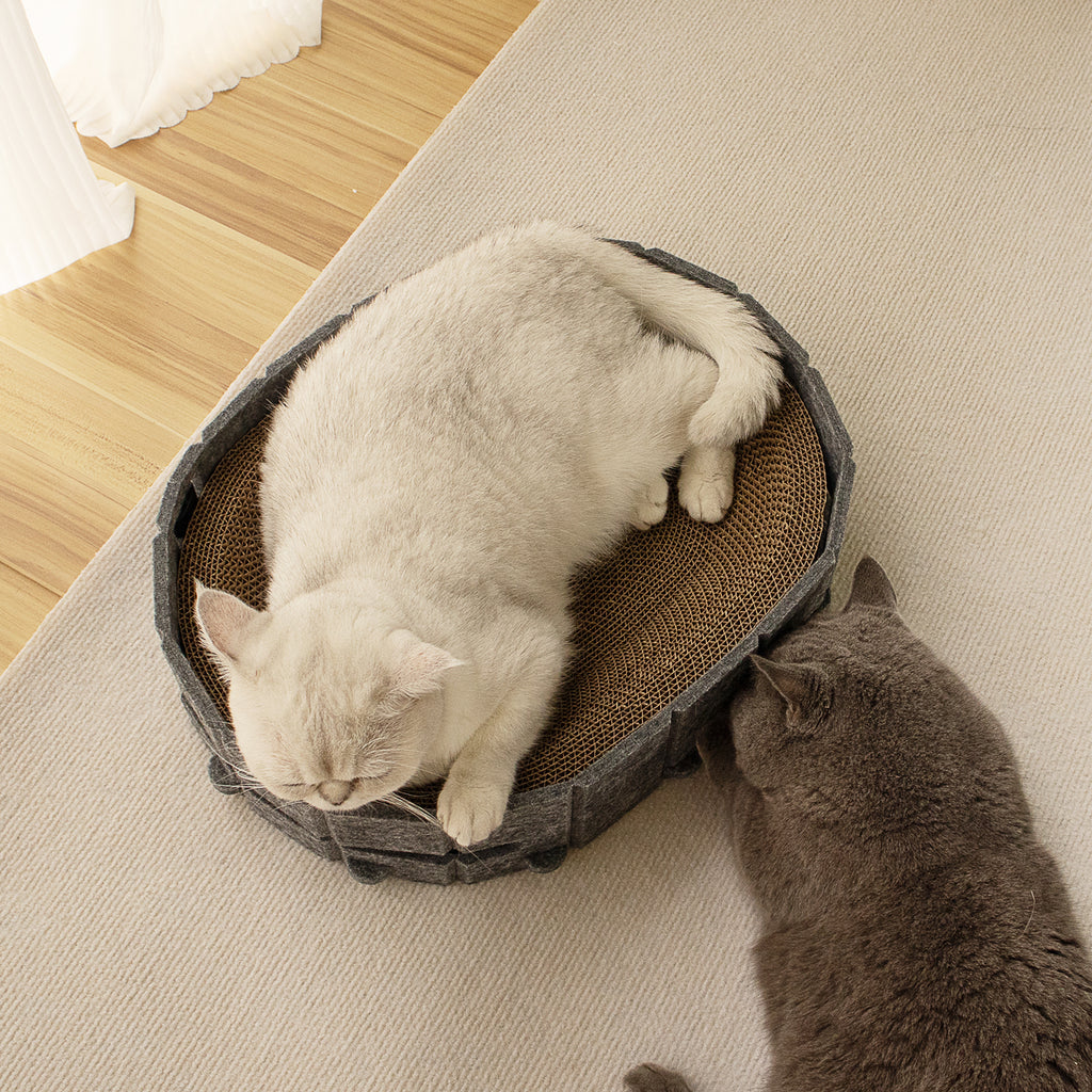 Lyveo SCRAPLI Play Oval - Ovales 3 in 1 Katzen Kratzbett mit Spielball