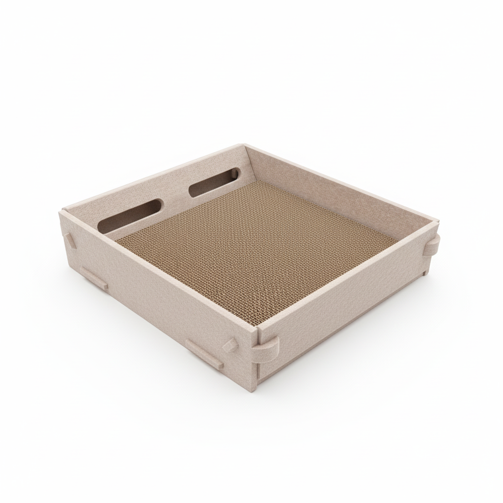 Lyveo SCRAPLI Play Square - Rechteckiges 3 in 1 Katzen Kratzbett mit Spielball