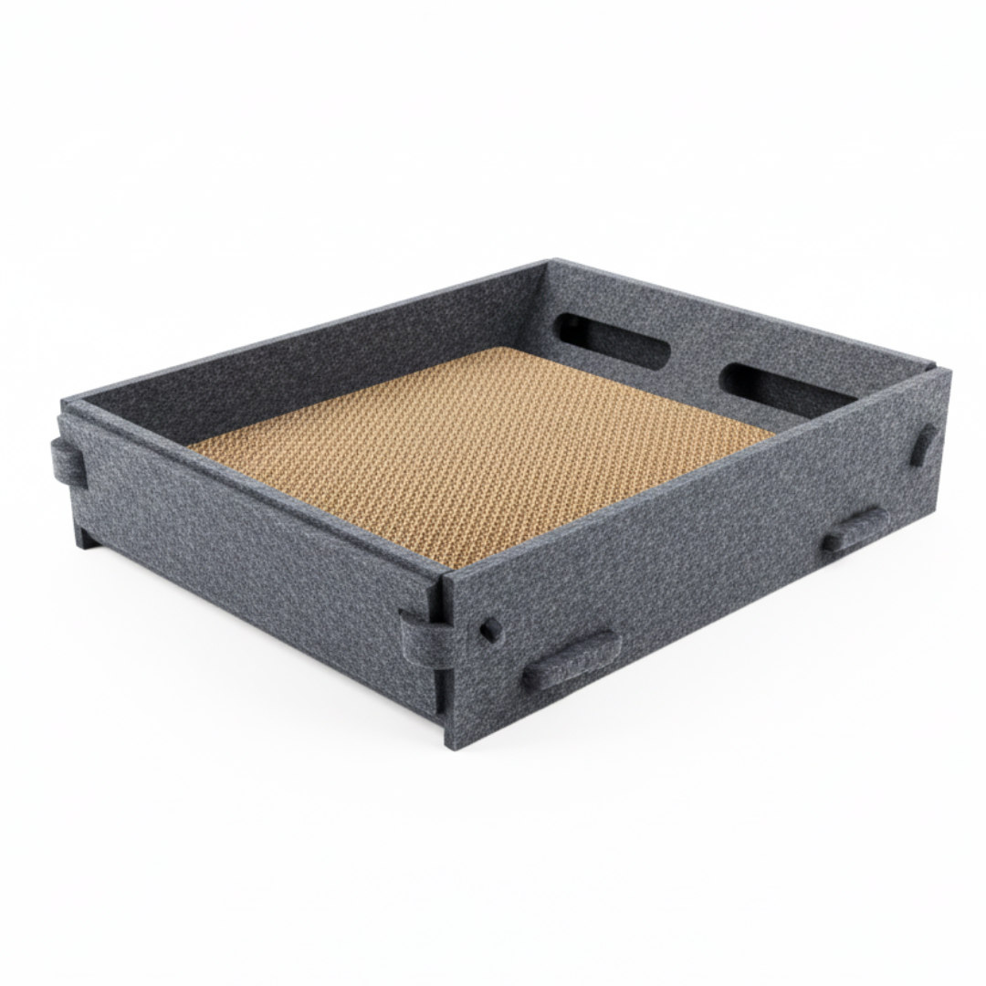 Lyveo SCRAPLI Play Square - Rechteckiges 3 in 1 Katzen Kratzbett mit Spielball