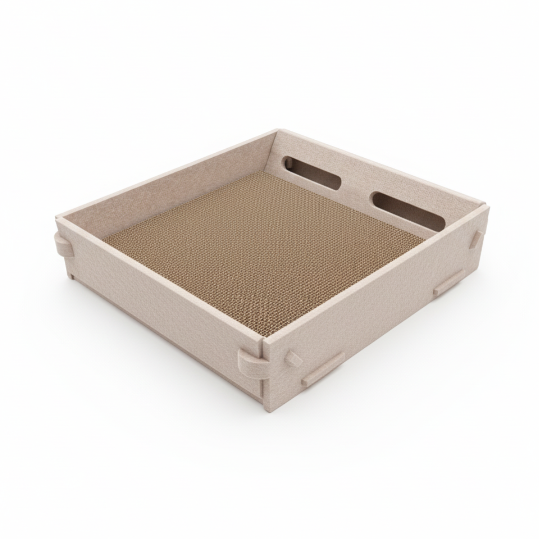 Lyveo SCRAPLI Play Square - Rechteckiges 3 in 1 Katzen Kratzbett mit Spielball