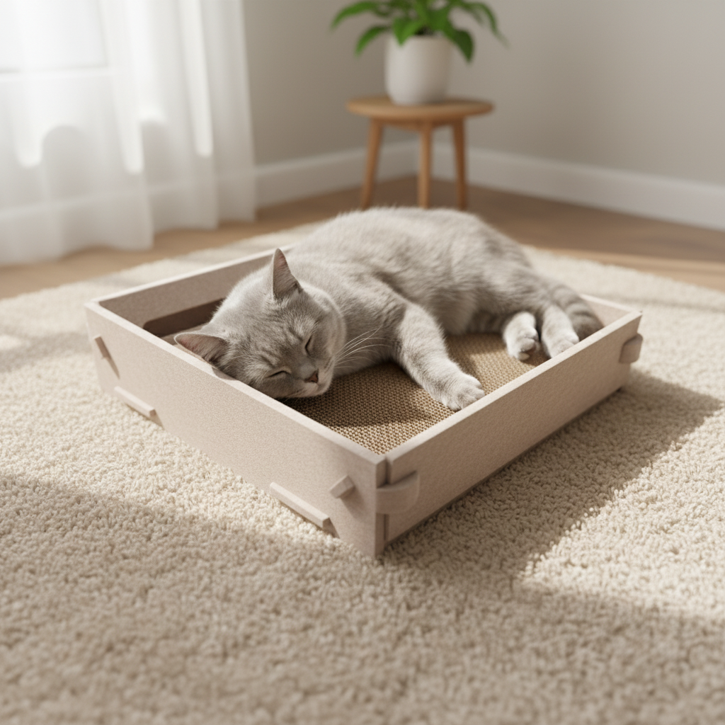 Lyveo SCRAPLI Play Square - Rechteckiges 3 in 1 Katzen Kratzbett mit Spielball