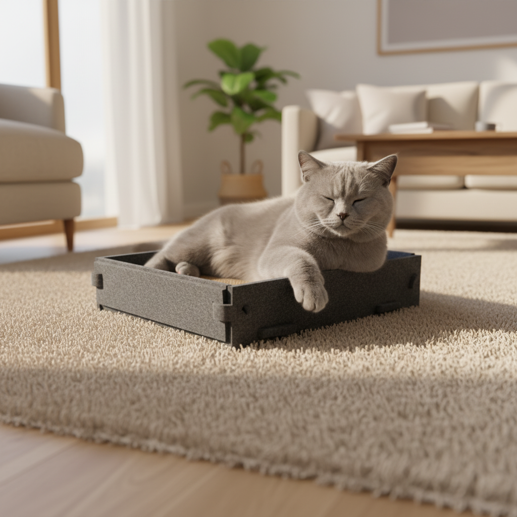 Lyveo SCRAPLI Play Square - Rechteckiges 3 in 1 Katzen Kratzbett mit Spielball