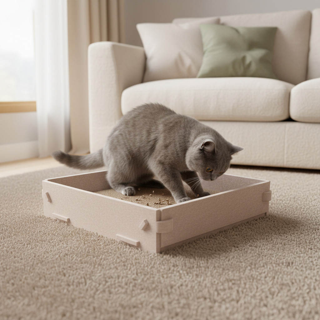 Lyveo SCRAPLI Play Square - Rechteckiges 3 in 1 Katzen Kratzbett mit Spielball