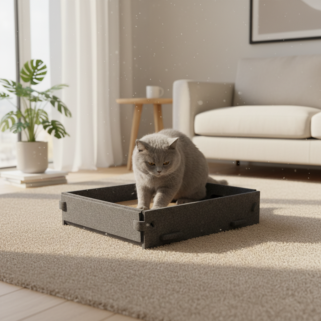 Lyveo SCRAPLI Play Square - Rechteckiges 3 in 1 Katzen Kratzbett mit Spielball