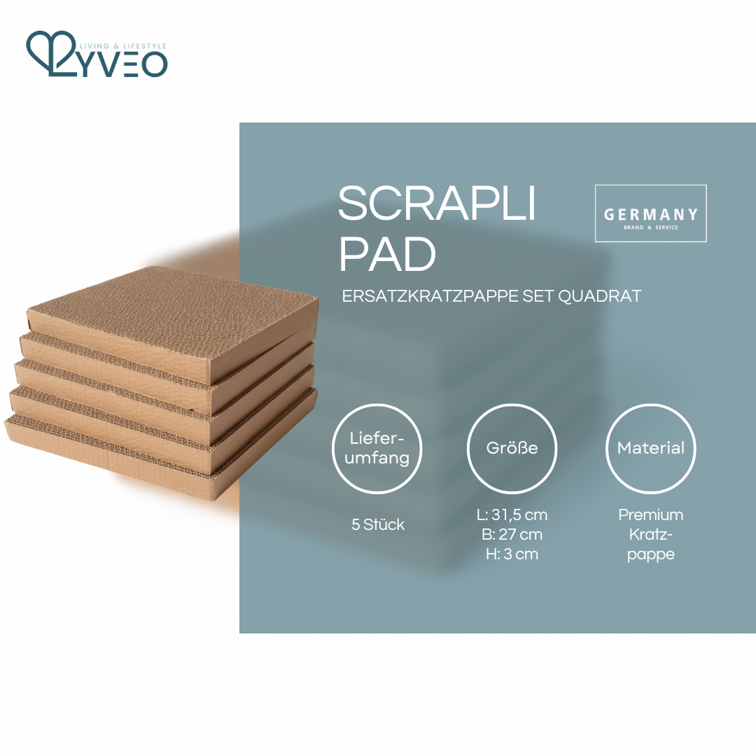 Lyveo SCRAPLI Square - Rechteckige Premium Katzen Ersatzpappe 5er Set