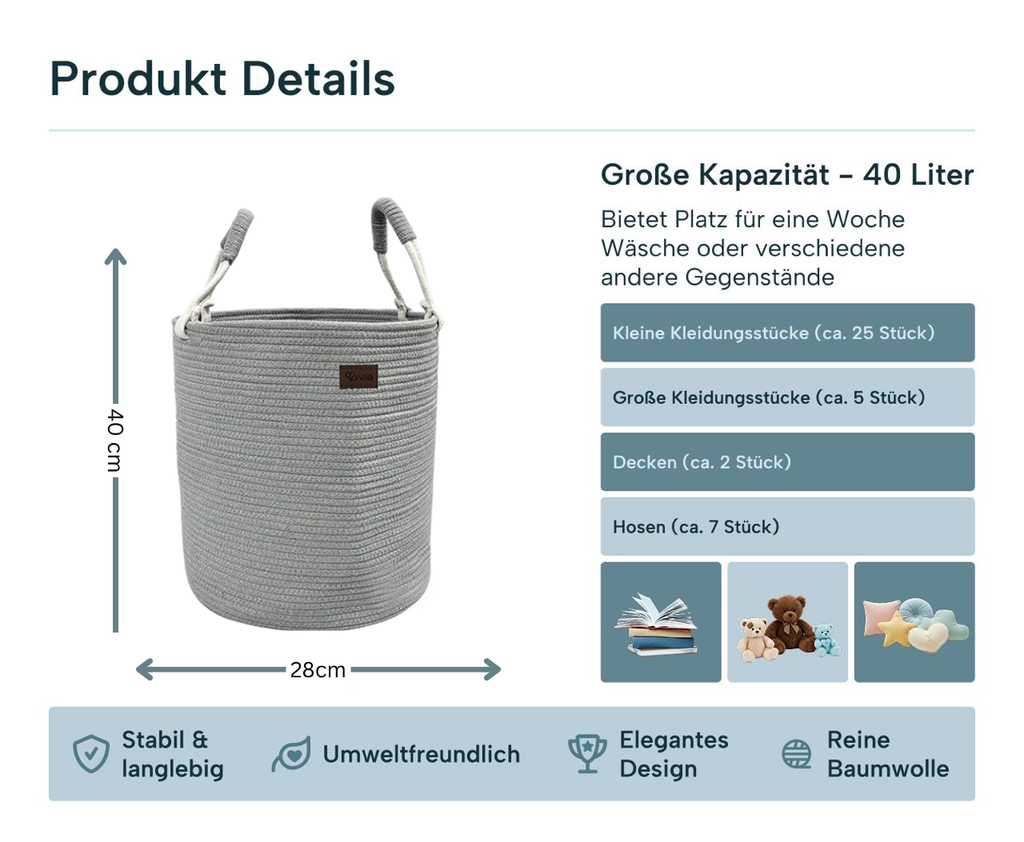 Lyveo Wäschekorb 100% Baumwolle