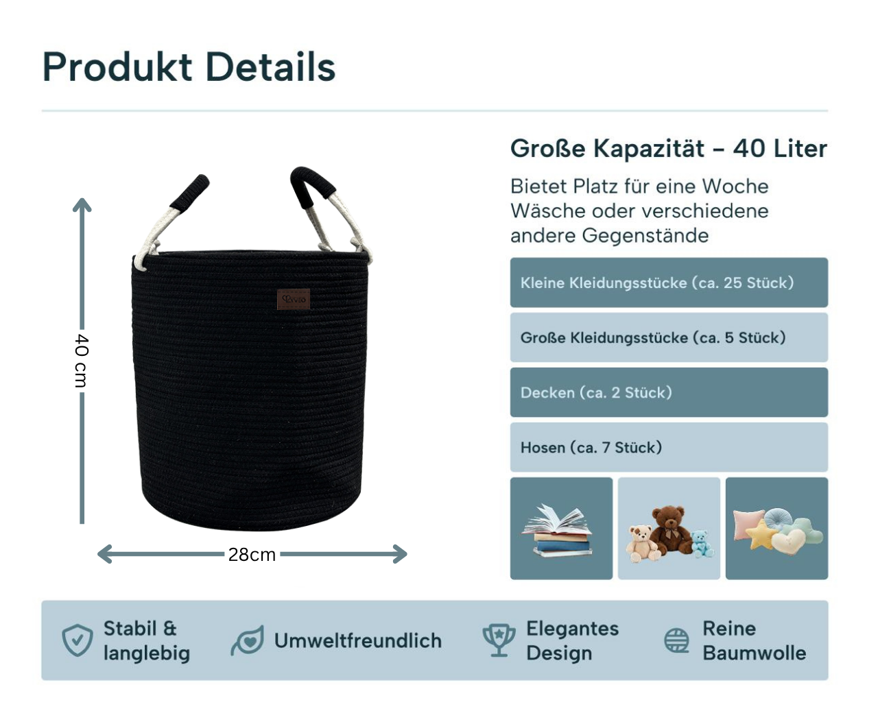 Lyveo Wäschekorb 100% Baumwolle